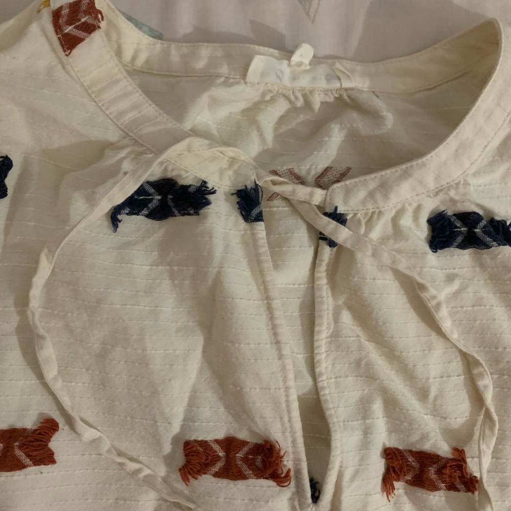 Lou & Grey Cream Top with Blue and Brown Accents